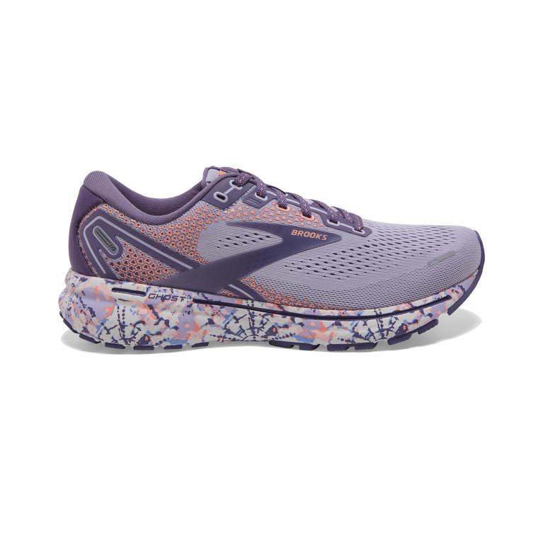 Brooks Ghost 14 Cushioned Road Running Shoes - Women's - lavender Purple/Cadet/Thistle/Papaya Punch